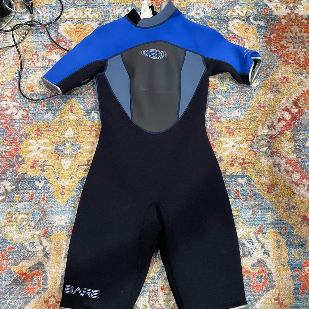 Women's Blue and Black Bare velocity shorty wetsuit